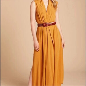 Anthropologie Tina + Jo Mustard Sleeveless Flowy Maxi Dress Size S